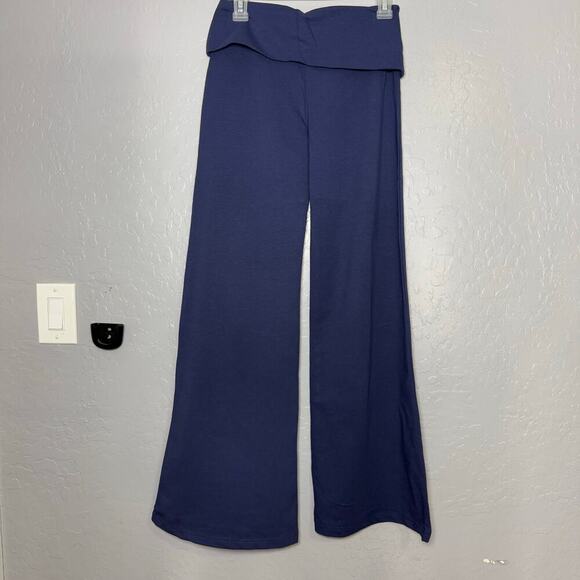 Edikted Pants - Edikted Wide Leg Foldover Pants, Navy, S